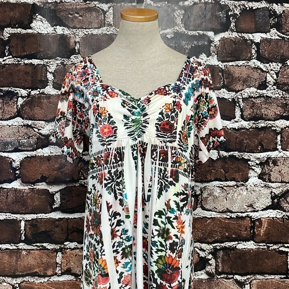 Unity World Wear Dress Womens X Large White Red Short Sleeve A-Line Open Back - Picture 7 of 16